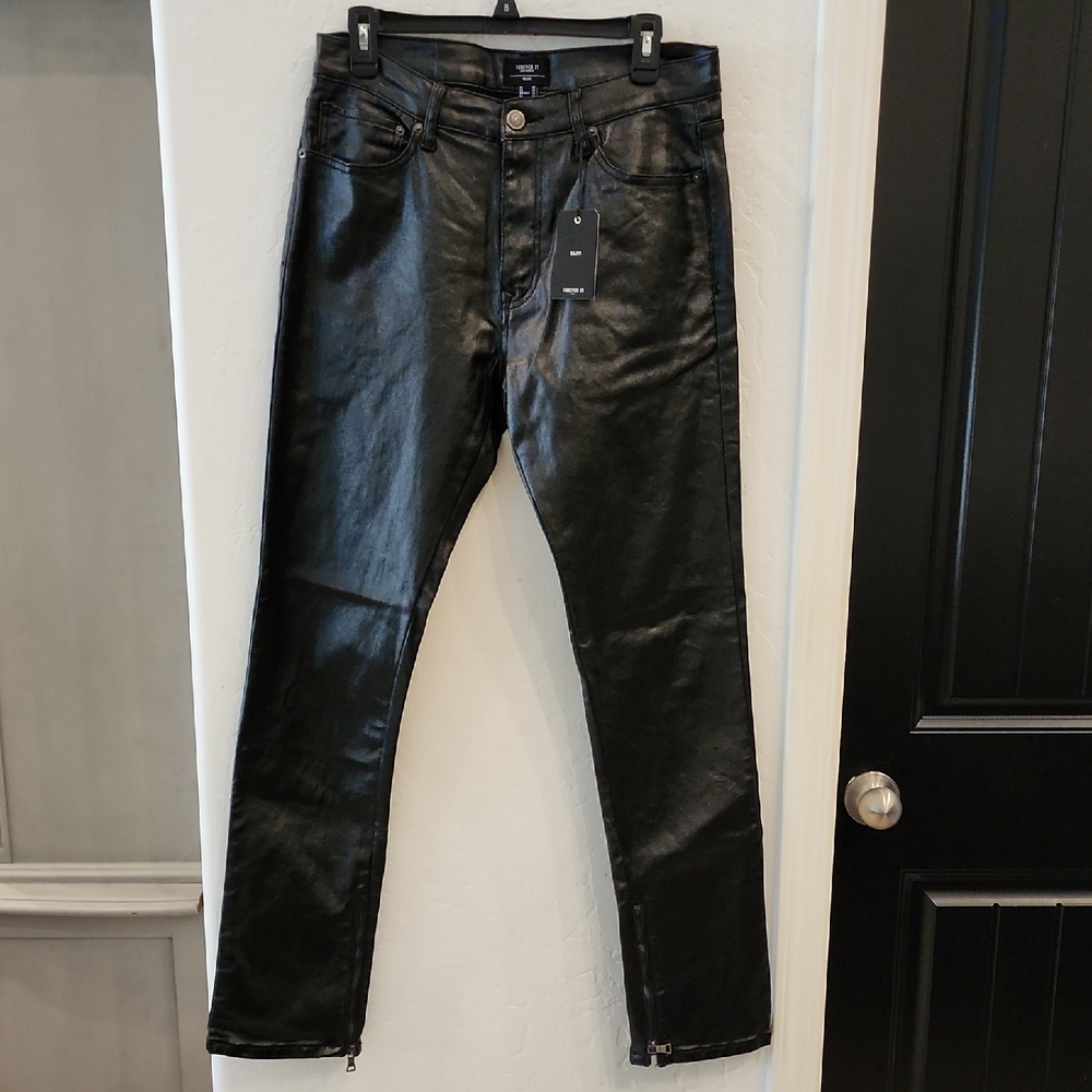 Forever 21 Men's Shiny Black Skinny Jeans